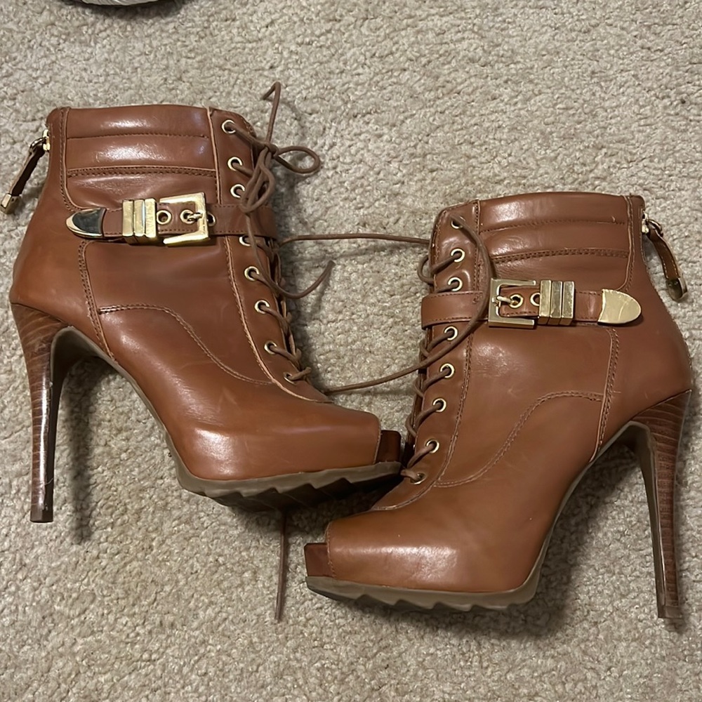 Guess Leather Peep Toe Booties